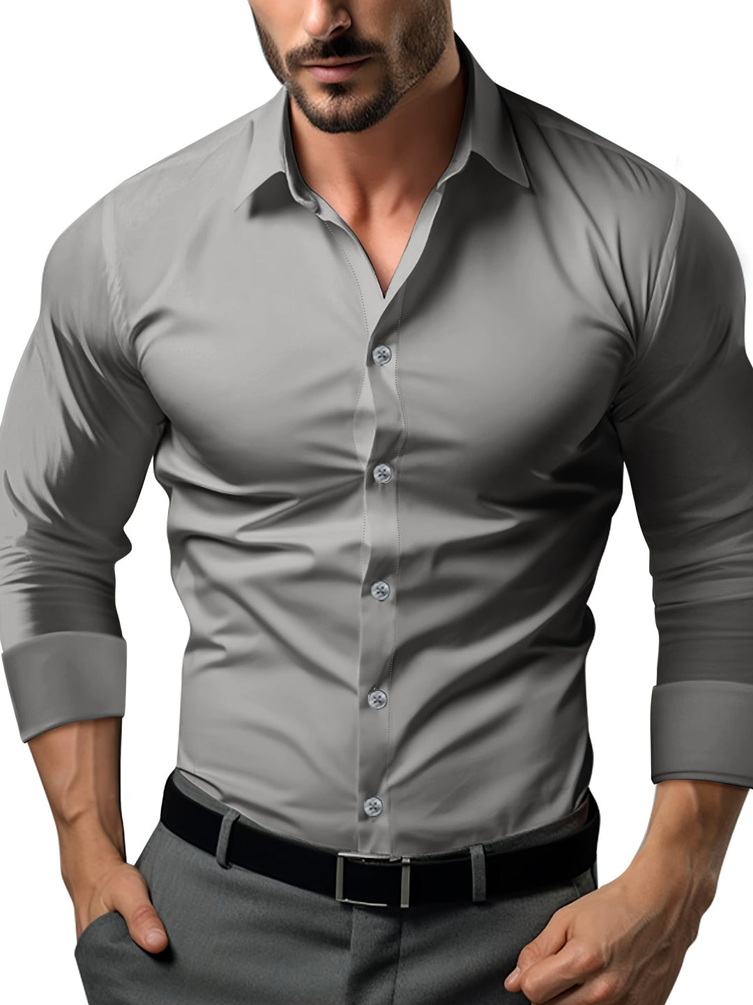 Drune | Slim Fit Einfarbiges Baumwollhemd