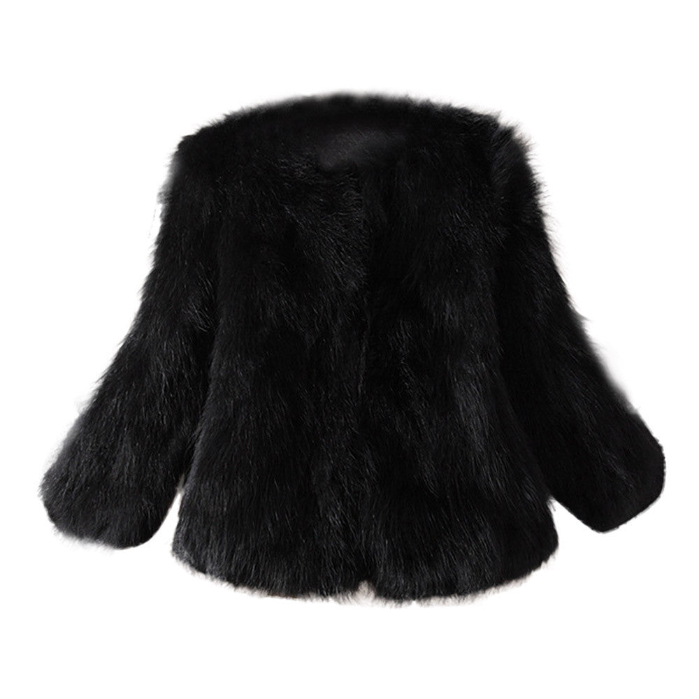 Damen modische Kurzjacke mit voluminösen Ärmeln und weichem Fell Drune