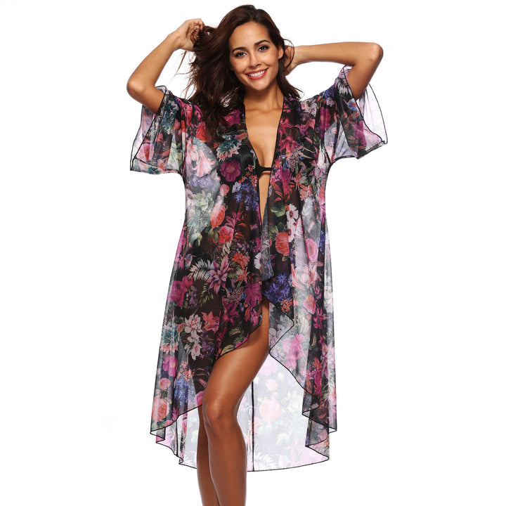 Damen luftiger Strandkimono mit floralem Design Drune