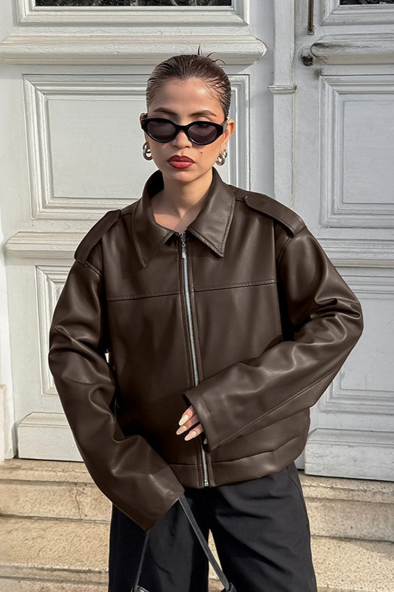 Drune | Braune Leder Motorradjacke