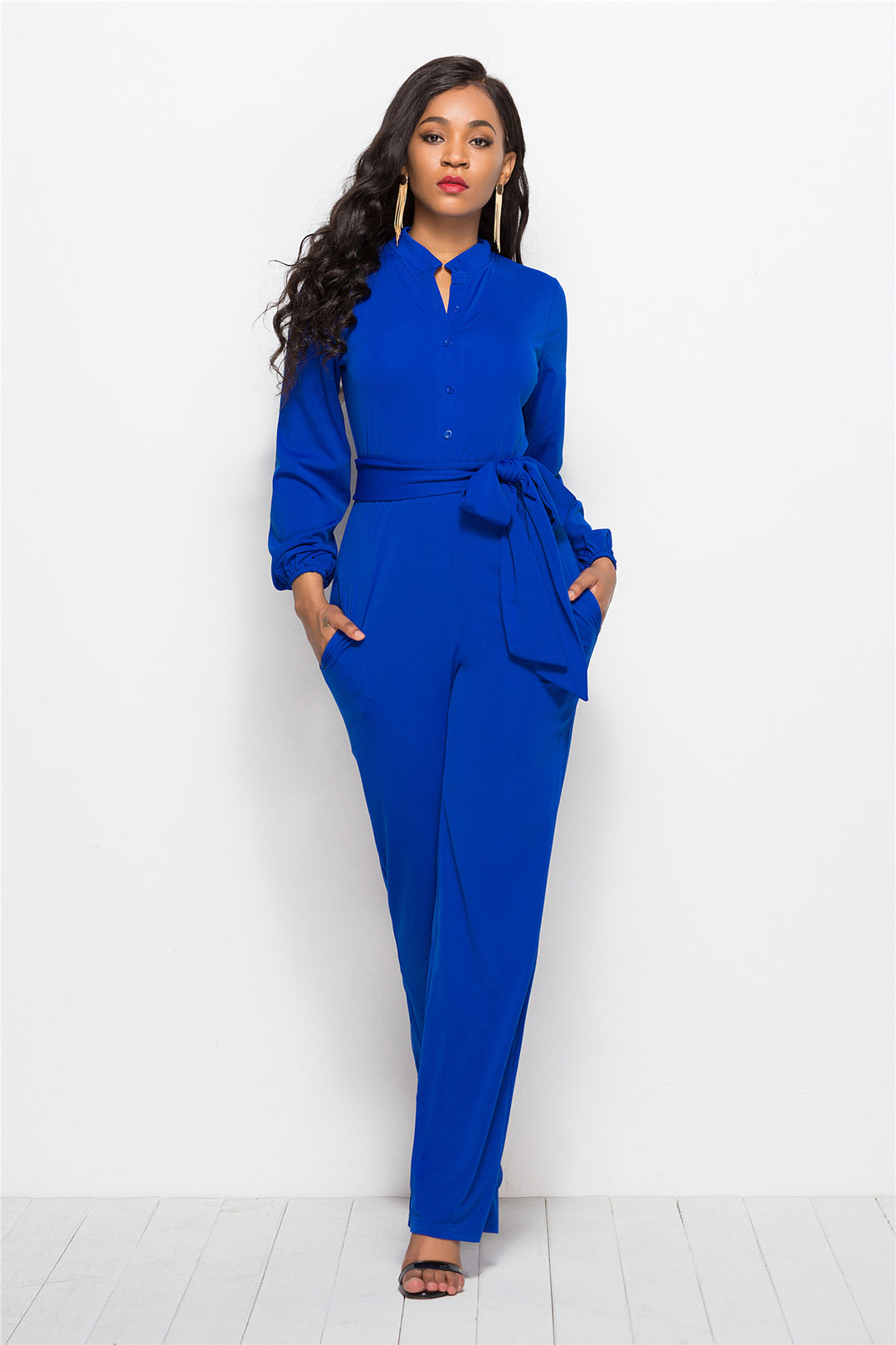 Damen Eleganter Jumpsuit mit tailliertem Schnitt und langen Ärmeln Drune