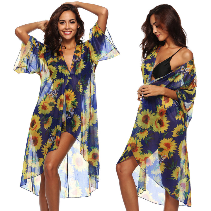 Damen luftiger Strandkimono mit floralen Mustern Drune