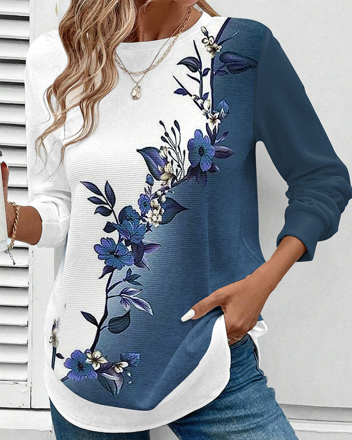Drune | Rundhalsausschnitt Colorblock Blumenmuster