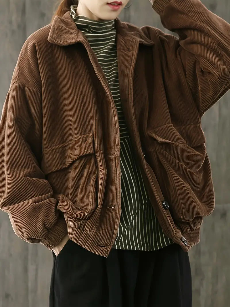 Drune | Cordjacke mit Vorderknopfblende