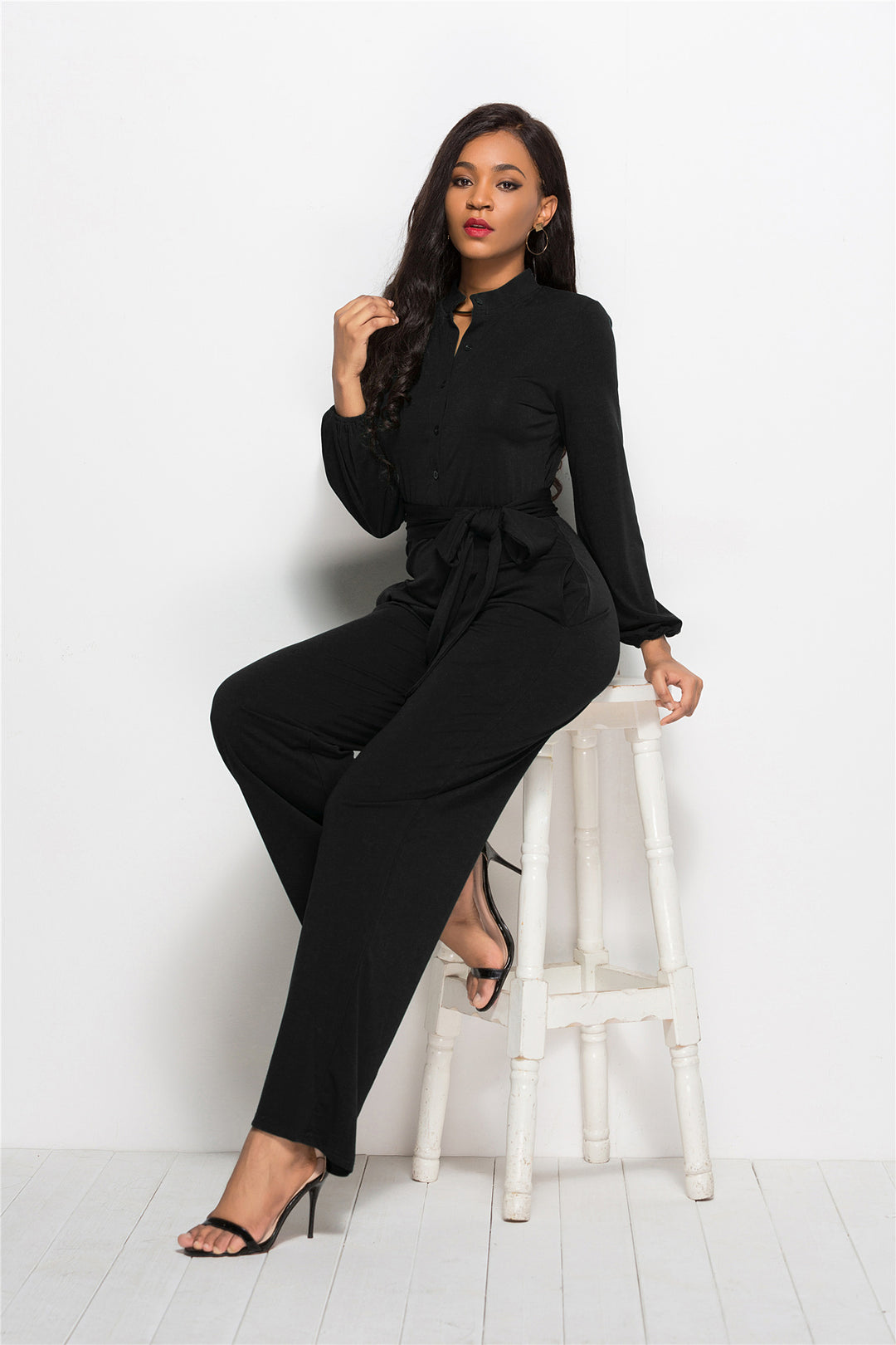 Damen Eleganter Jumpsuit mit tailliertem Schnitt und langen Ärmeln Drune
