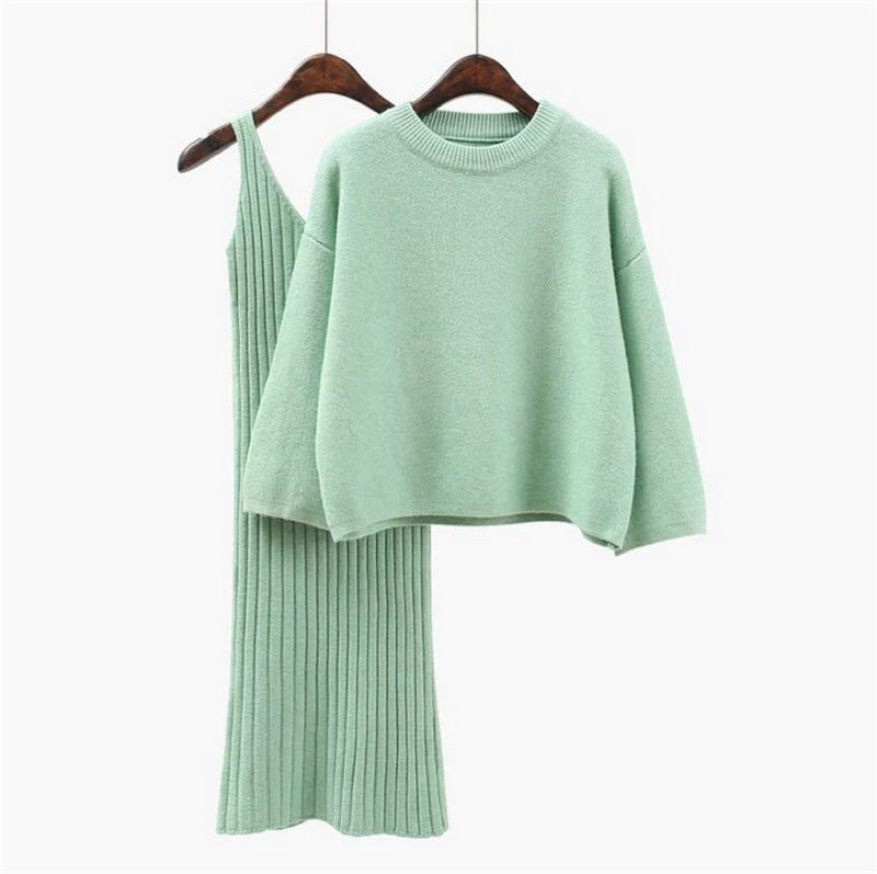 Damen modisches Strickensemble mit bequemem Oversized-Pullover und schmalem Kleid Drune