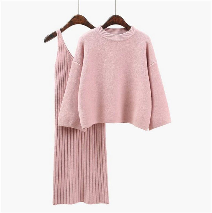 Damen modisches Strickensemble mit bequemem Oversized-Pullover und schmalem Kleid Drune