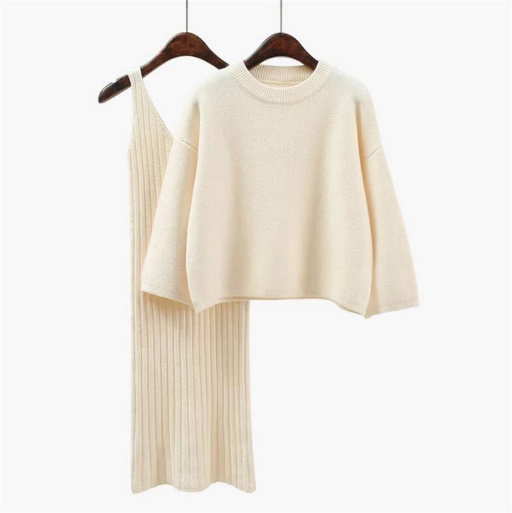 Damen modisches Strickensemble mit bequemem Oversized-Pullover und schmalem Kleid Drune