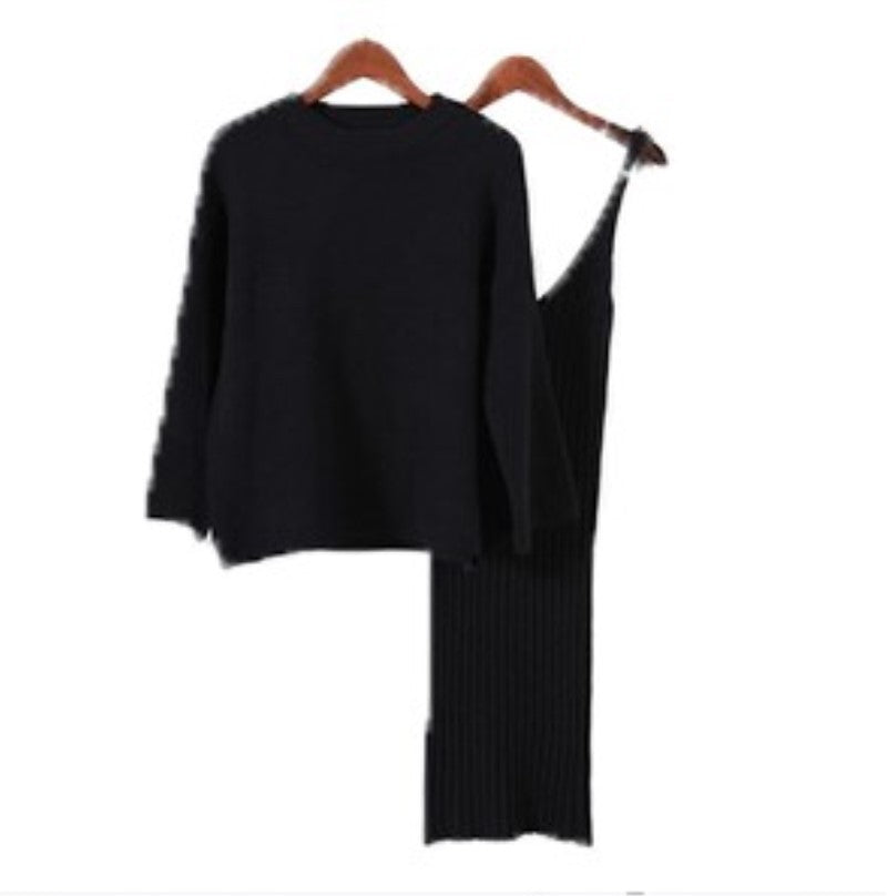 Damen modisches Strickensemble mit bequemem Oversized-Pullover und schmalem Kleid Drune