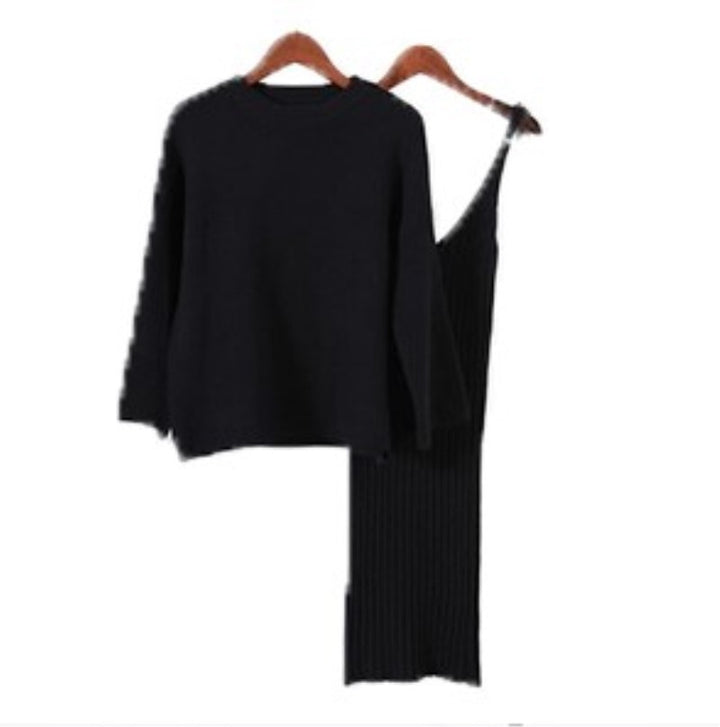 Damen modisches Strickensemble mit bequemem Oversized-Pullover und schmalem Kleid Drune