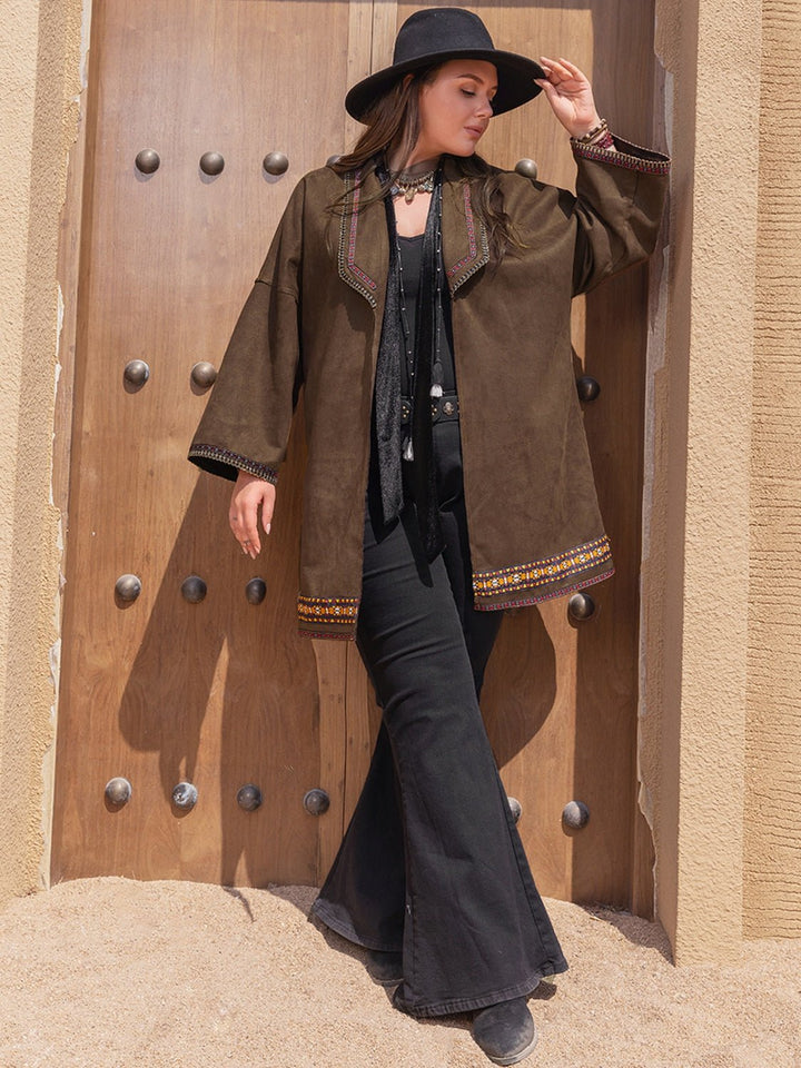 Drune | inspirierter Kimono-Jacke - Bestickter Saum - Leichtgewichtige Baumwollmischung - Lässiger schicker Layer