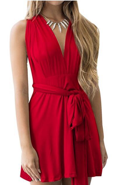 Drune | Damen Schichten Wickelstil Mini Sonnenkleid