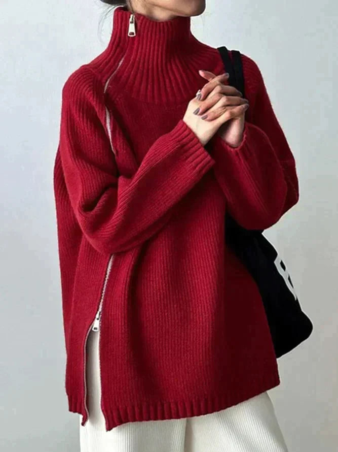 Drune | Einfacher Roter Pullover mit Hohem Kragen