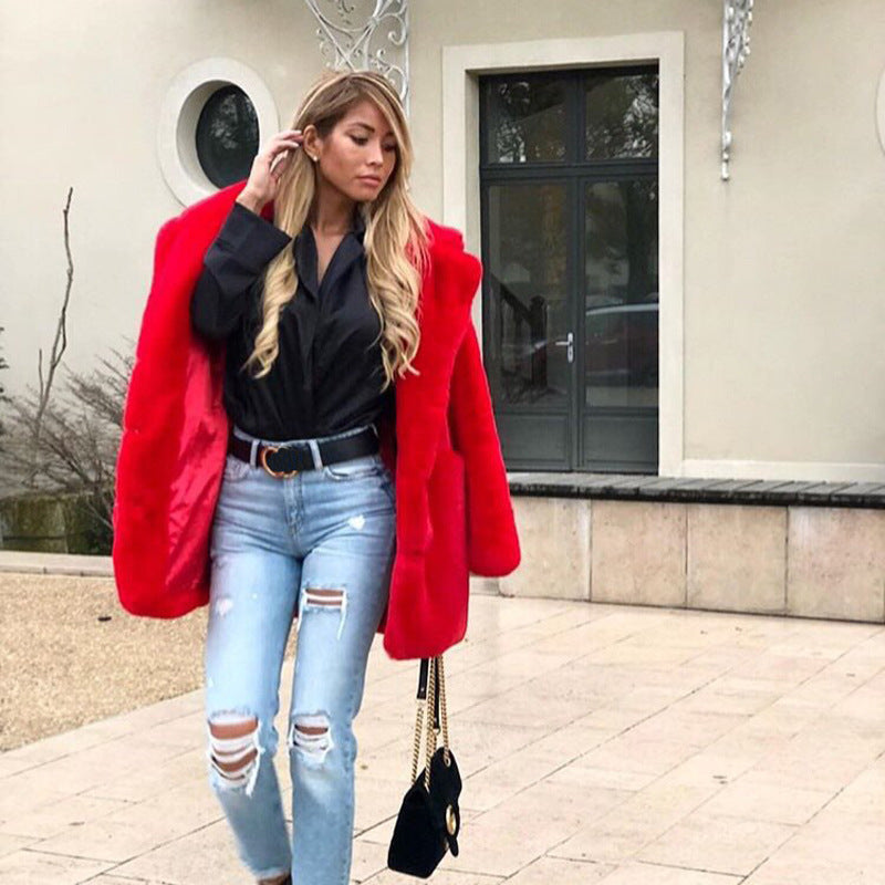 Damen luxuriöser Fleece-Mantel Drune