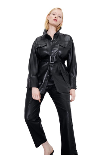 Drune | Schicke Lederjacke mit Gürtel - Perfekt für den Winter für Frauen