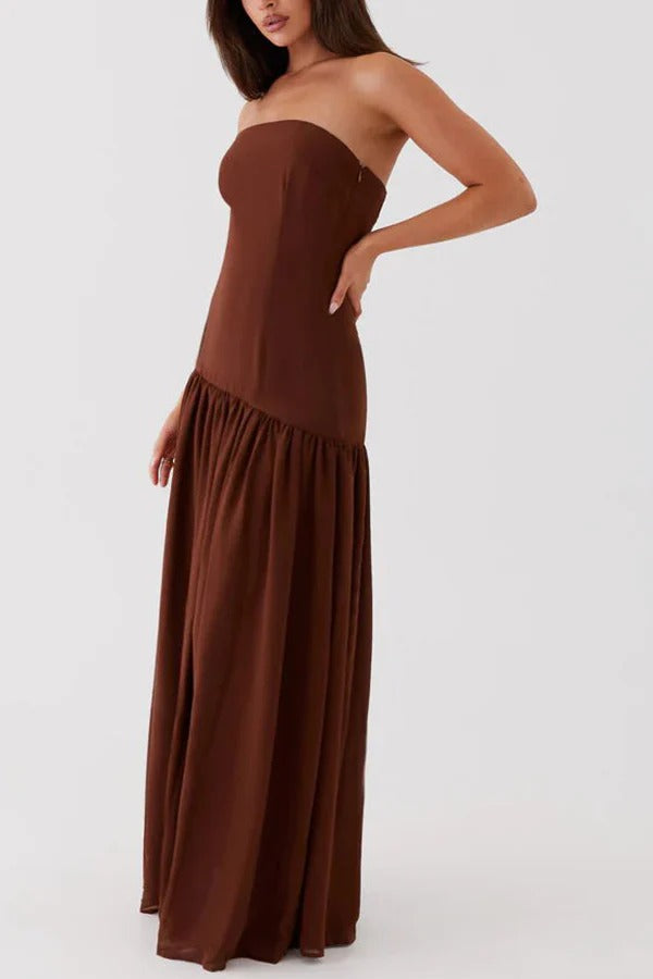 Drune | Eden Patchwork Semi-Transparent Chiffon Strapless Maxi-Kleid