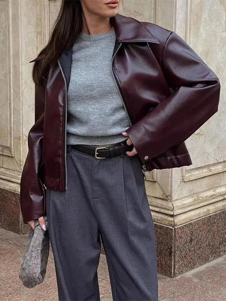 Drune | Trendige Bordeaux Lederjacke