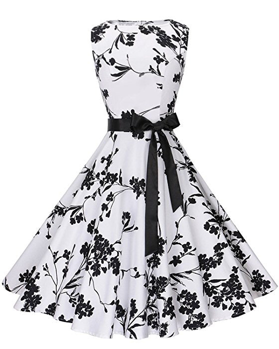 Damen Vintage Swingkleid mit floralem Muster und taillierter Silhouette Drune