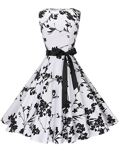Damen Vintage Swingkleid mit floralem Muster und taillierter Silhouette Drune