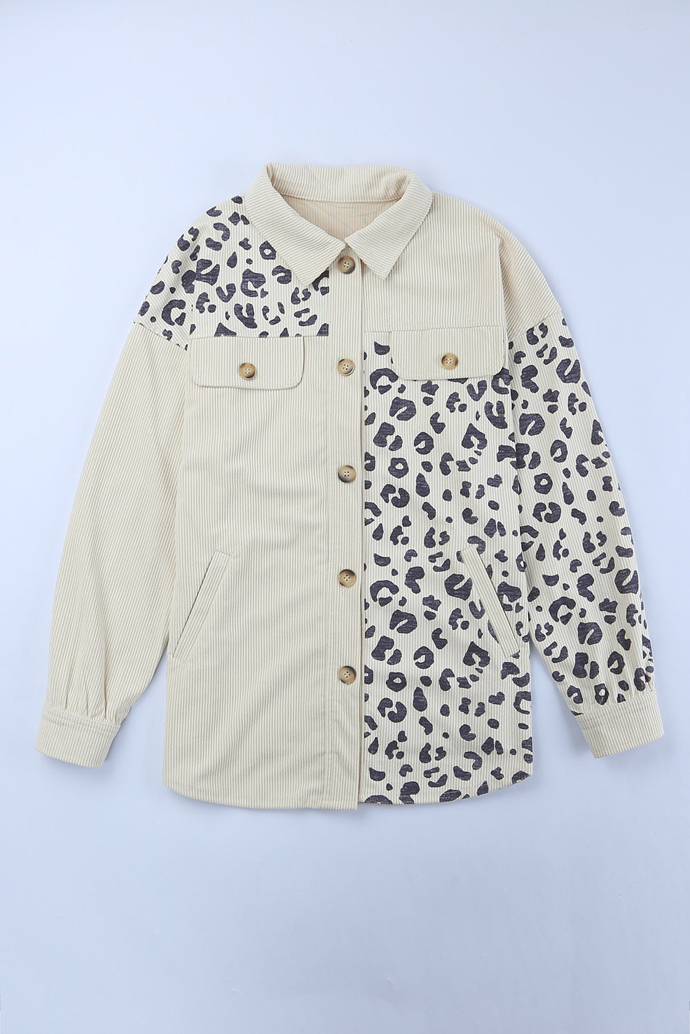 Drune | Double Take Leopard Print Pocketed Cord-Jacke