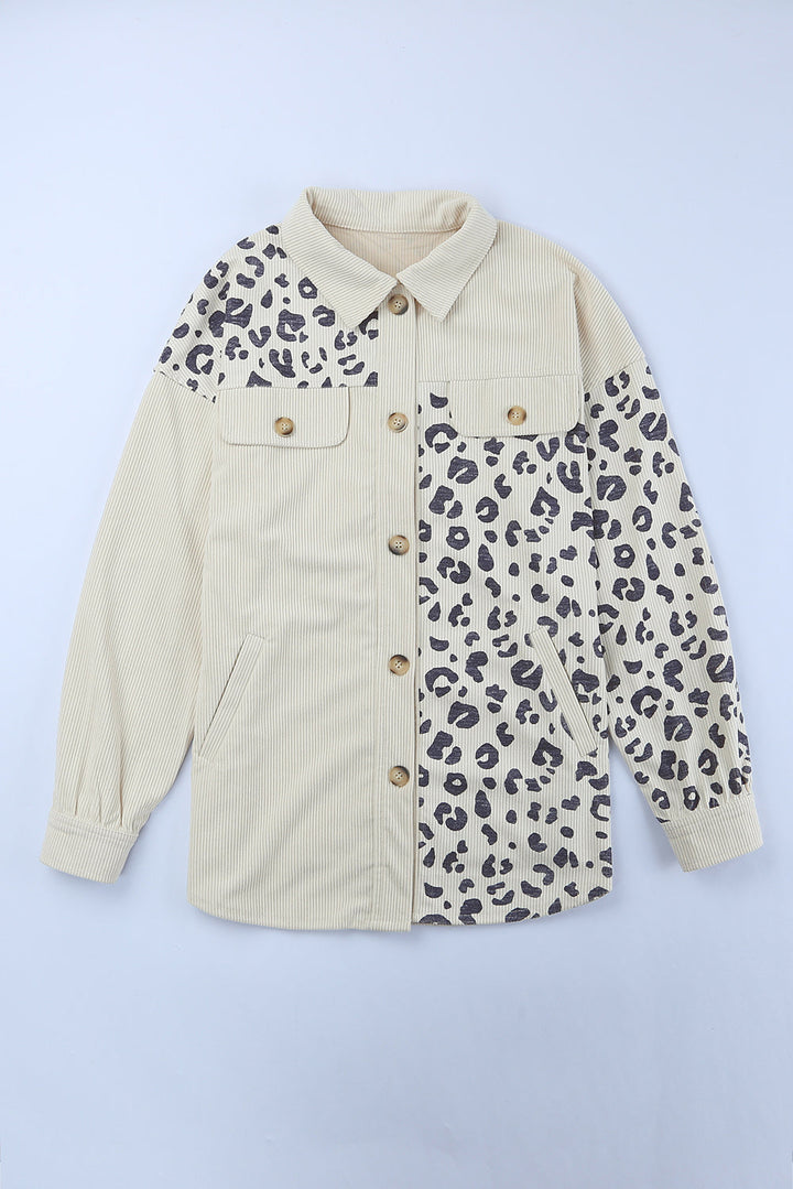 Drune | Double Take Leopard Print Pocketed Cord-Jacke