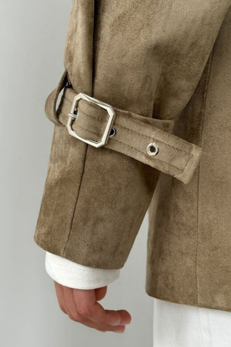Drune | Wildleder Revers Taillenbund Jacke Mantel