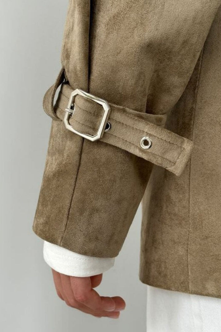 Drune | Wildleder Revers Taillenbund Jacke Mantel