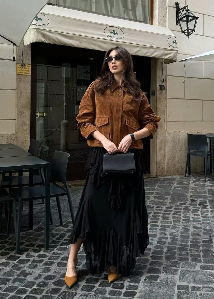 Drune | Effekt Oversized Jacke mit Fronttaschen – Braun
