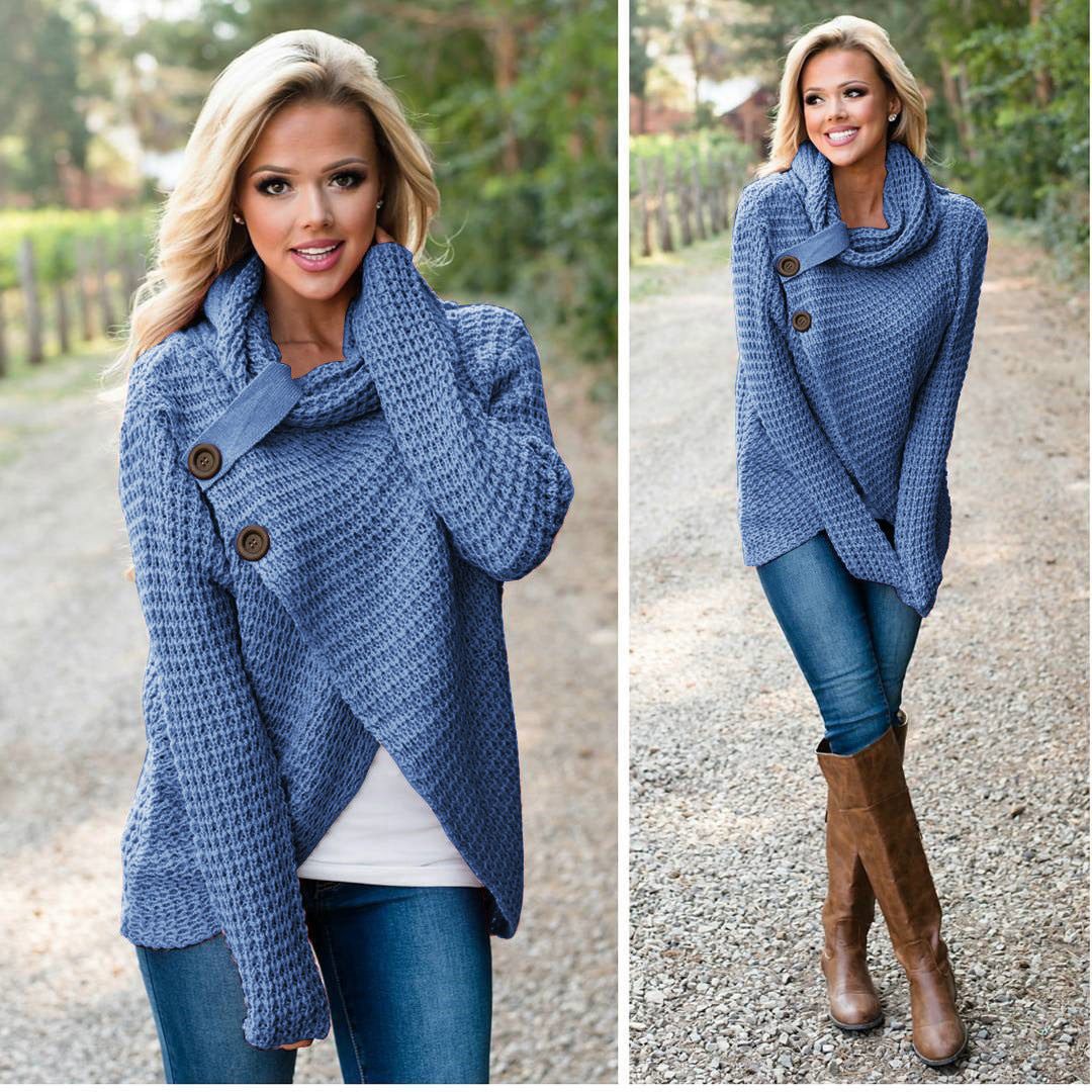 Damen Grobstrickjacke mit asymmetrischem Schnitt und großen Knöpfen Drune