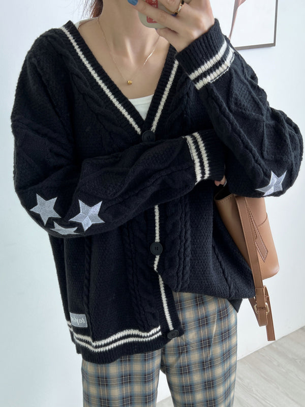 Drune | oversized kabelgestrickte Jacke mit Sternstickerei
