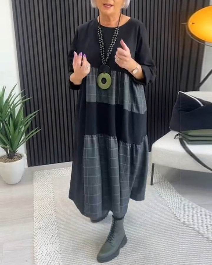 Drune | Kleid mit Kariertem Patchwork und Tasche
