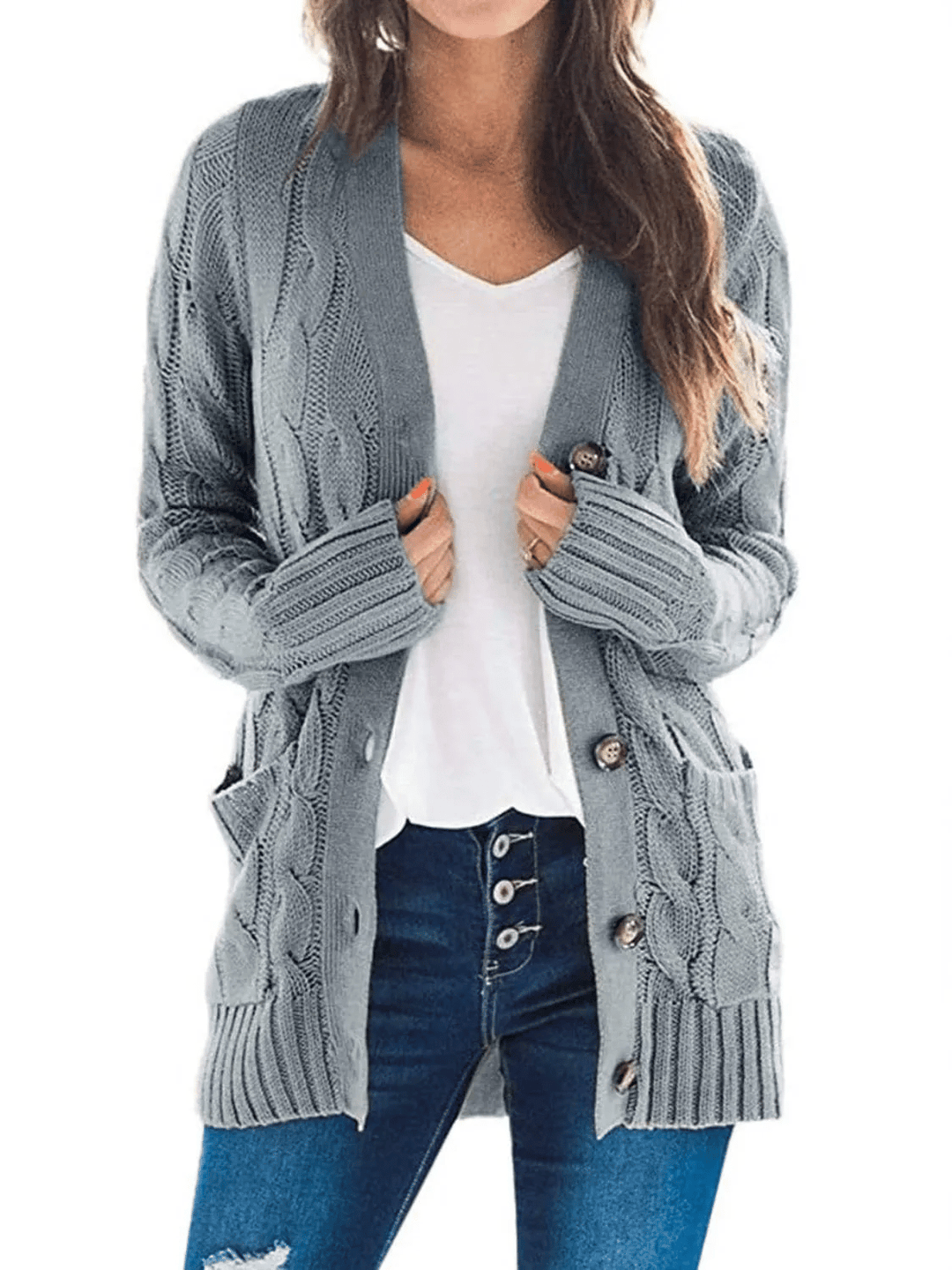 Drune | Offener Strickcardigan mit Zopfmuster