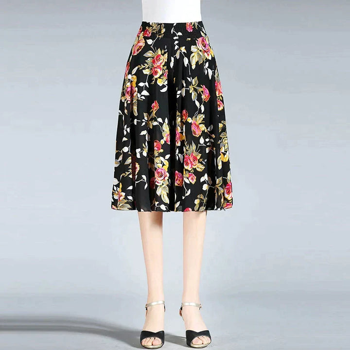 Drune | Damen Chiffon Culottes mit Breiten Beinen und Hoher Elastischer Taille