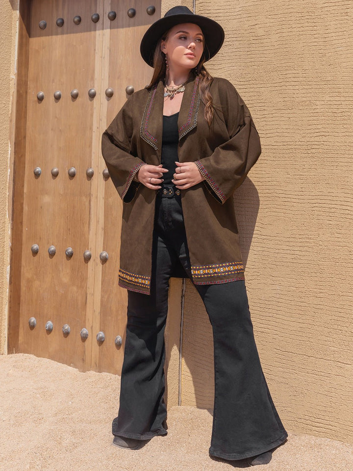Drune | inspirierter Kimono-Jacke - Bestickter Saum - Leichtgewichtige Baumwollmischung - Lässiger schicker Layer