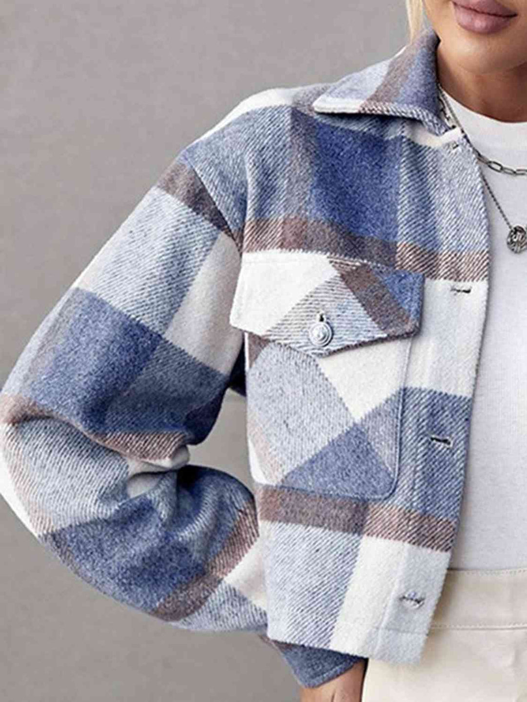 Drune | Karierte Kragenknopf Jacke