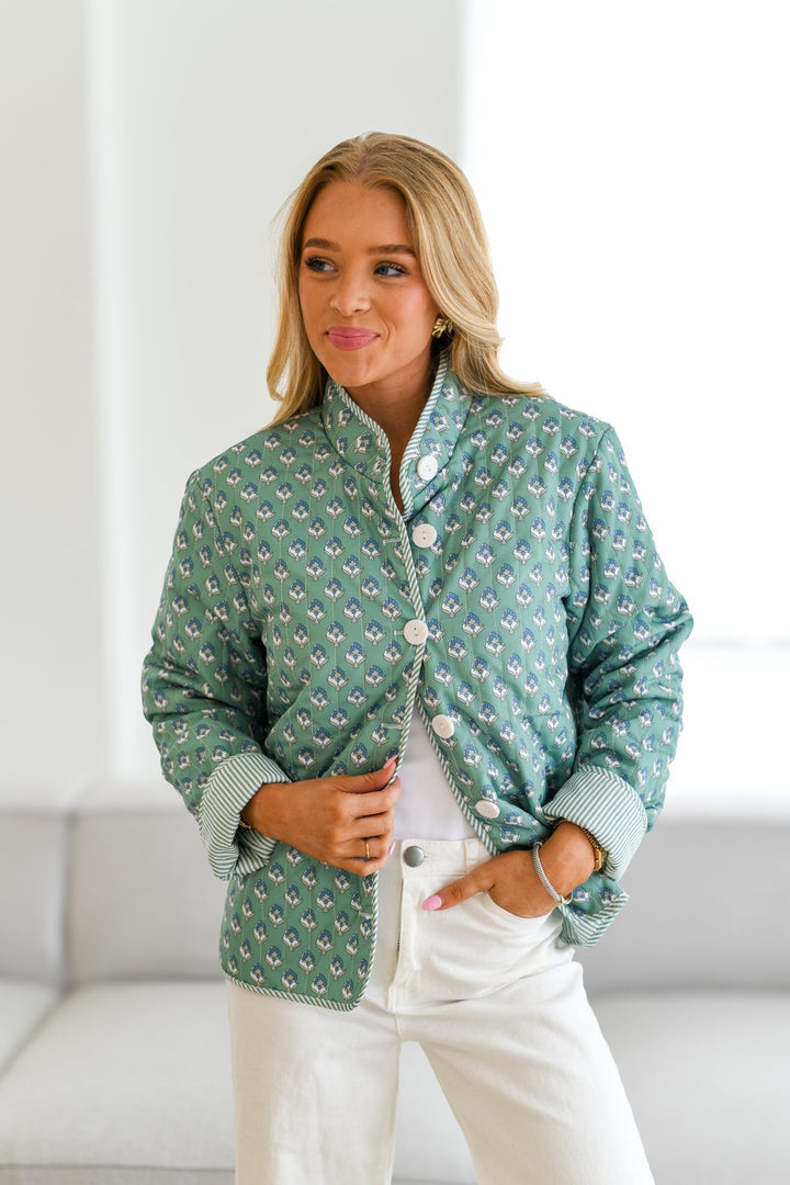 Drune | Bedruckte Steppjacke - Teal Grün