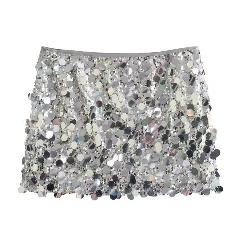 Drune | Silberner Pailletten Minirock