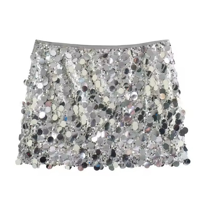 Drune | Silberner Pailletten Minirock
