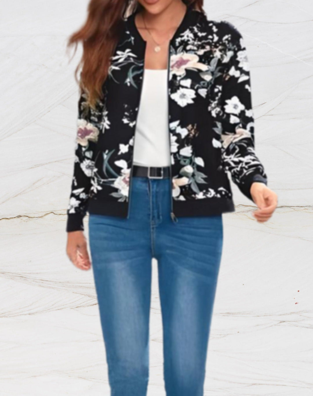 Drune | Elegante Damenjacke mit Reißverschluss und Blumenmuster