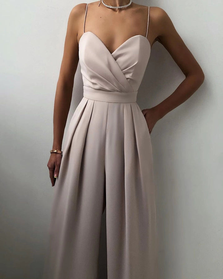 Drune | Damen Eleganter Fließender Jumpsuit mit Spaghettibändern für Festliche Anlässe
