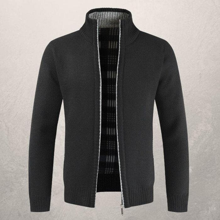 Drune | Strickjacke Reißverschluss Hoher Kragen Gefüttert Gerippte Bündchen Und Saum