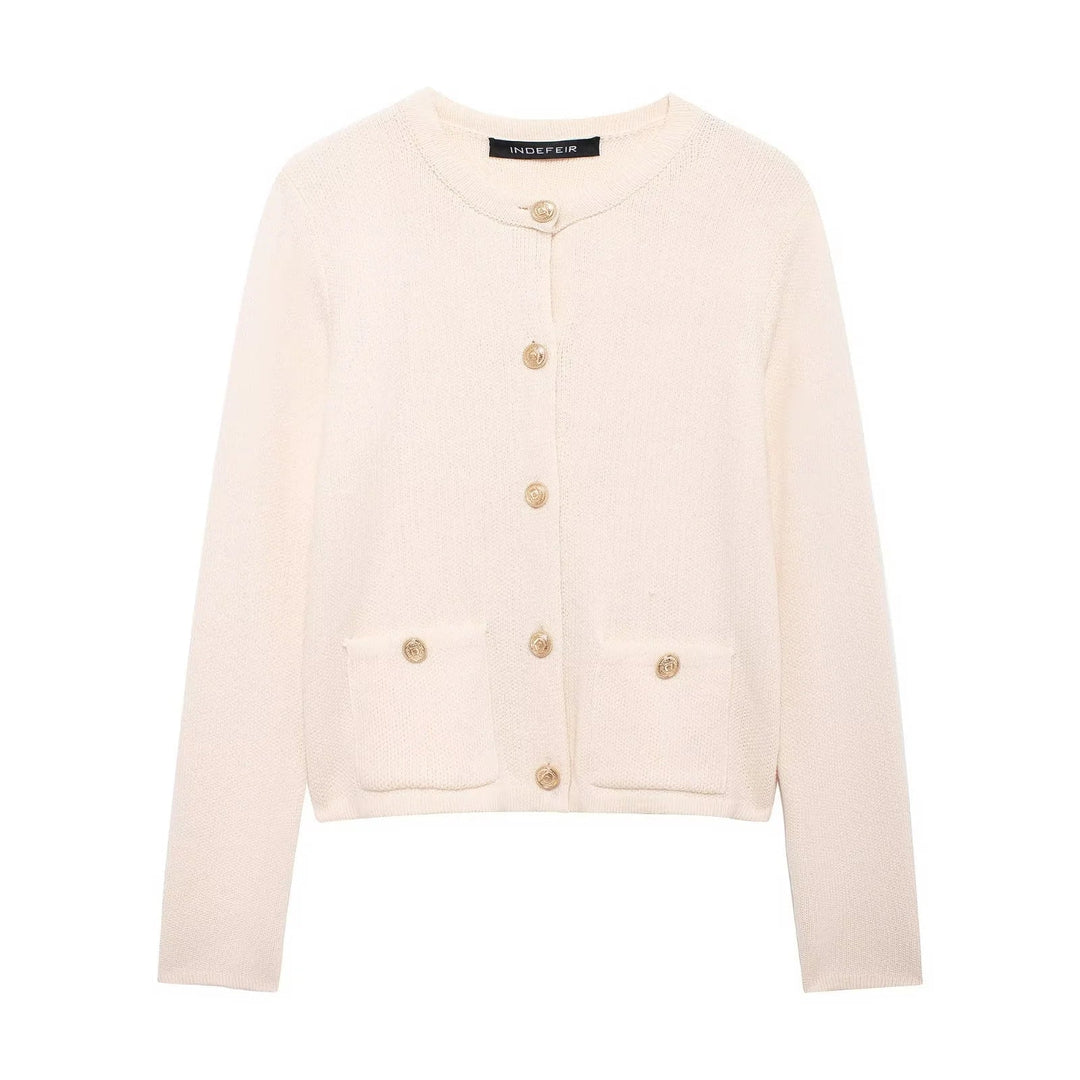Drune | Lässiger Cardigan mit goldenem Knopfverschluss für Damen