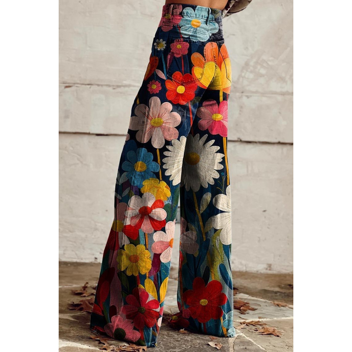 Drune | Damen bedruckte Jeanshose Helle Blumen