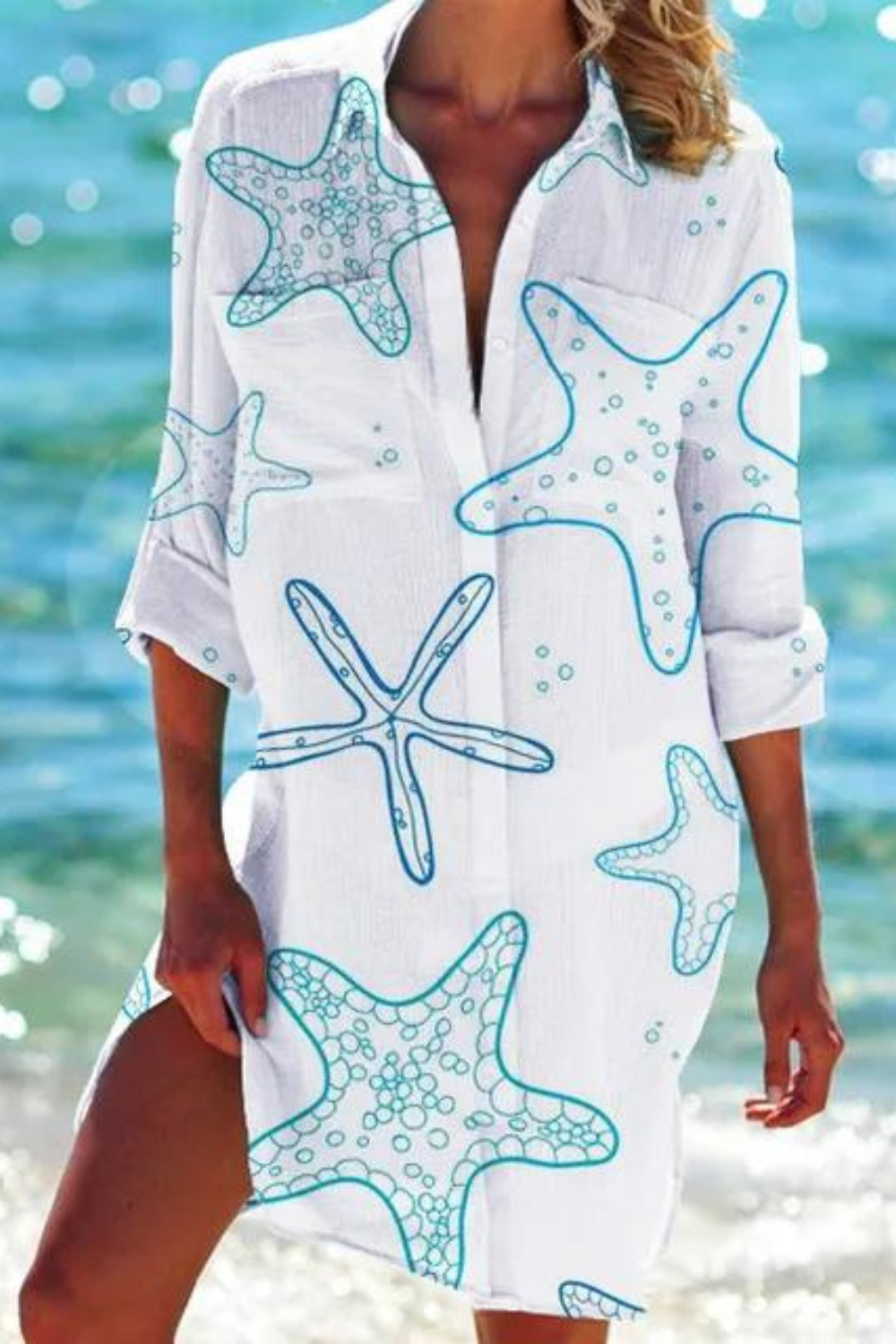Drune - Lange Strandbluse mit Meeresmotiv