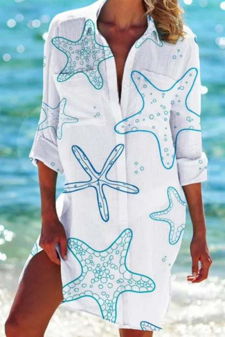 Drune - Lange Strandbluse mit Meeresmotiv