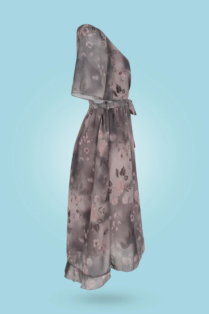 Drune | Midikleid mit Blumenmuster und V-Ausschnitt