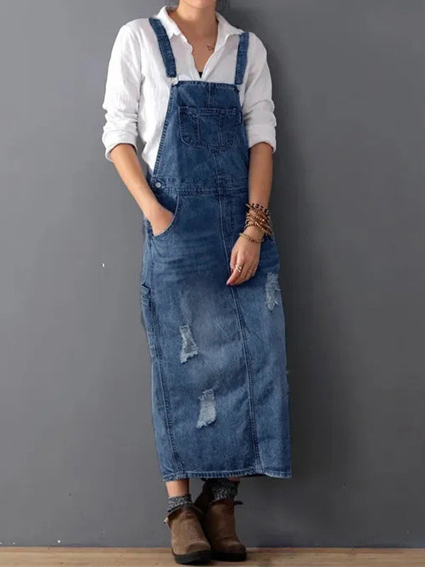 Drune | Lässig Latzhose Kleid mit Rückenschlitz und Taschen