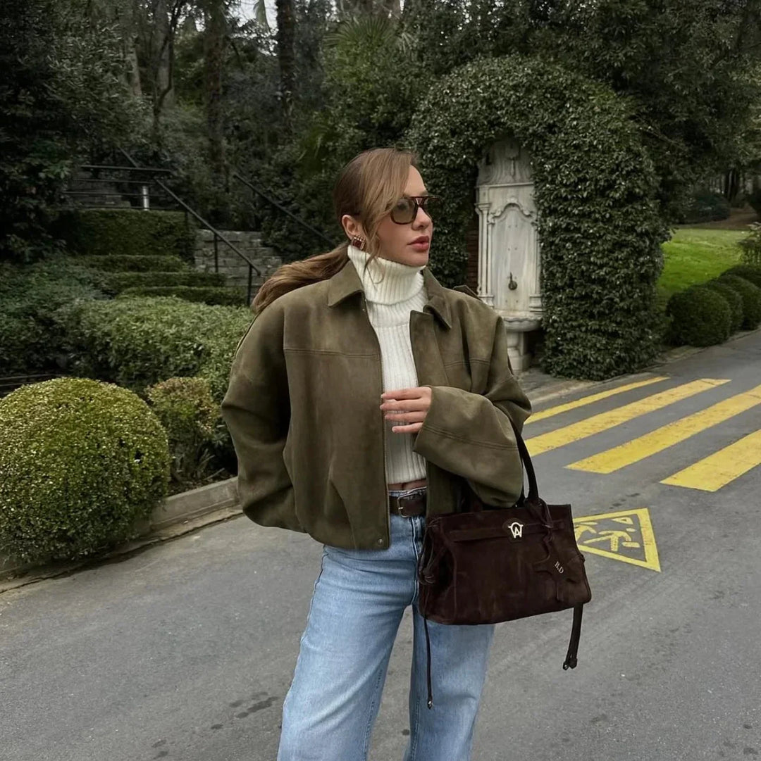 Drune | Überdimensional Jacke - Weiche Wildlederoptik - Voll gefüttert - Khaki