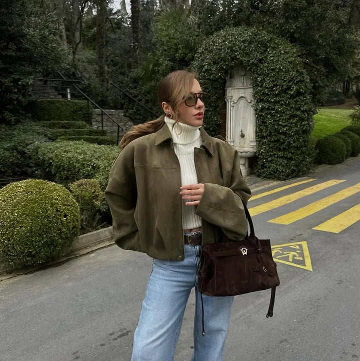Drune | Überdimensional Jacke - Weiche Wildlederoptik - Voll gefüttert - Khaki