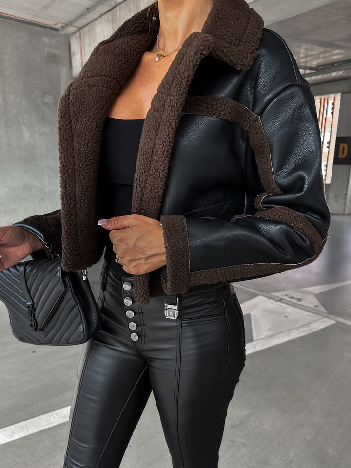 Drune | Elegante Lederjacke mit Plüschbesatz